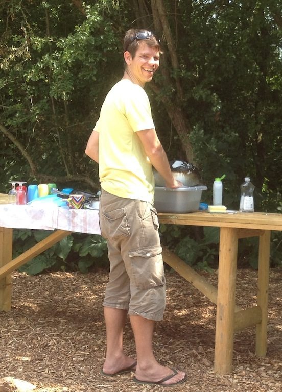 Washing up at Barefoot Campsites, Appleton.